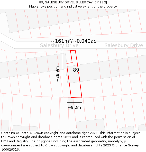 89, SALESBURY DRIVE, BILLERICAY, CM11 2JJ: Plot and title map