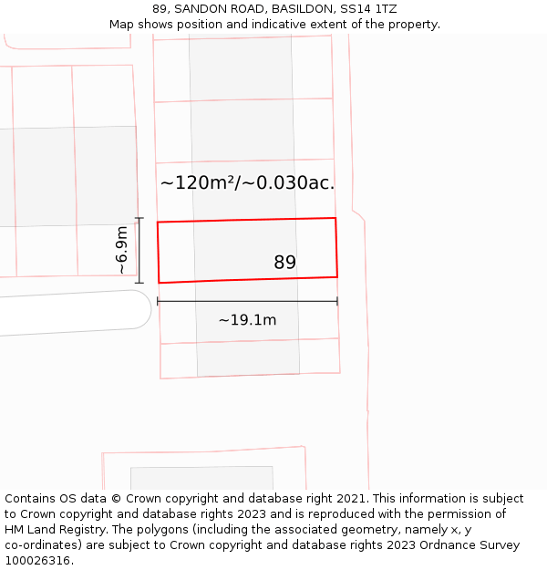 89, SANDON ROAD, BASILDON, SS14 1TZ: Plot and title map