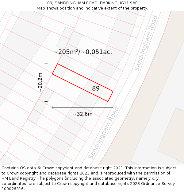 89, SANDRINGHAM ROAD, BARKING, IG11 9AF: Plot and title map