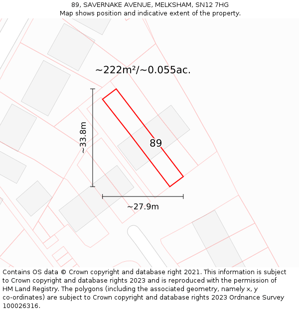 89, SAVERNAKE AVENUE, MELKSHAM, SN12 7HG: Plot and title map