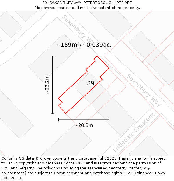 89, SAXONBURY WAY, PETERBOROUGH, PE2 9EZ: Plot and title map