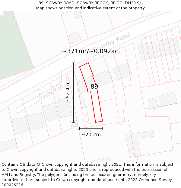 89, SCAWBY ROAD, SCAWBY BROOK, BRIGG, DN20 9JU: Plot and title map