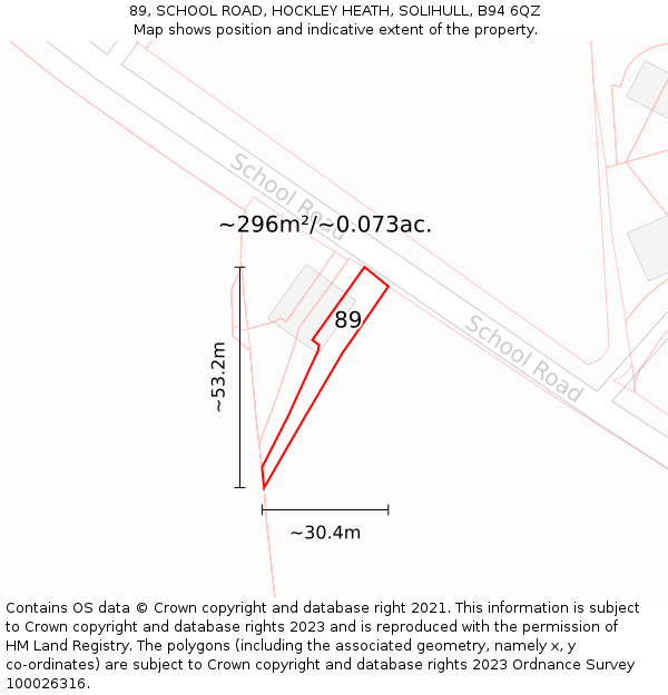 89, SCHOOL ROAD, HOCKLEY HEATH, SOLIHULL, B94 6QZ: Plot and title map