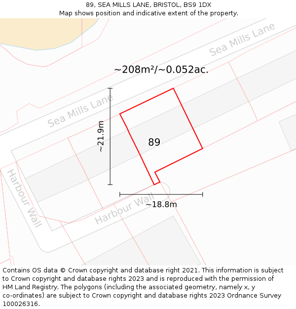 89, SEA MILLS LANE, BRISTOL, BS9 1DX: Plot and title map