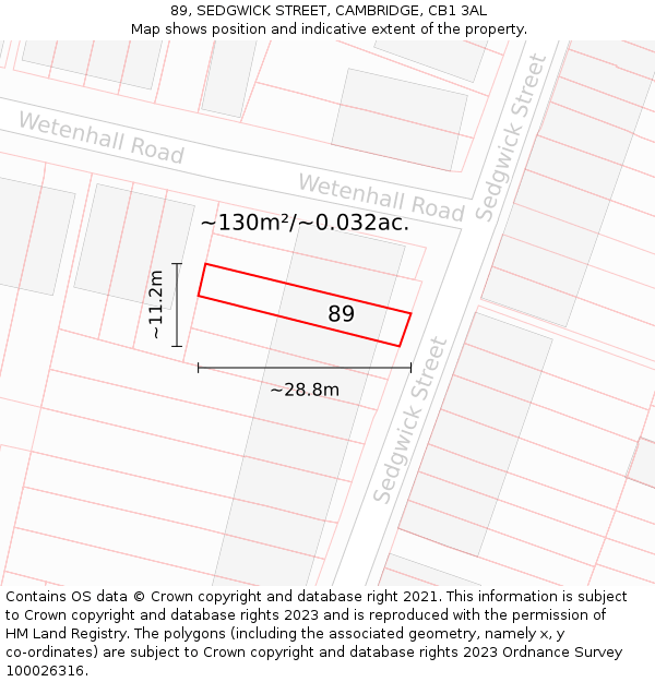 89, SEDGWICK STREET, CAMBRIDGE, CB1 3AL: Plot and title map