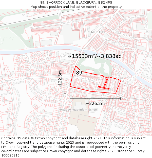 89, SHORROCK LANE, BLACKBURN, BB2 4PS: Plot and title map
