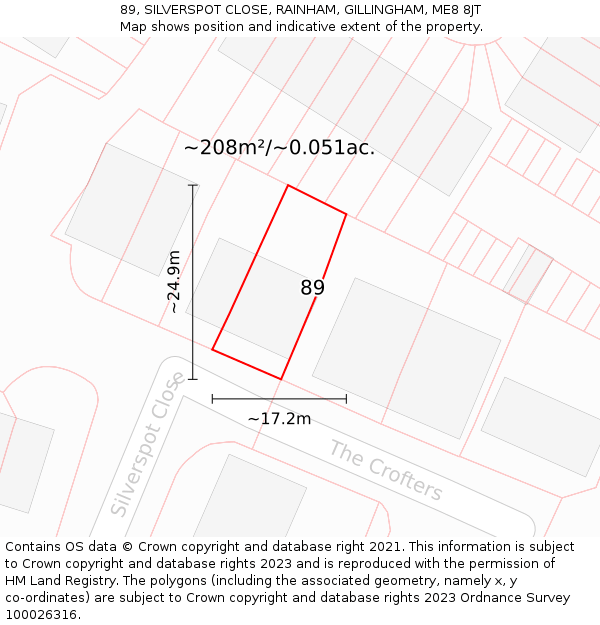 89, SILVERSPOT CLOSE, RAINHAM, GILLINGHAM, ME8 8JT: Plot and title map