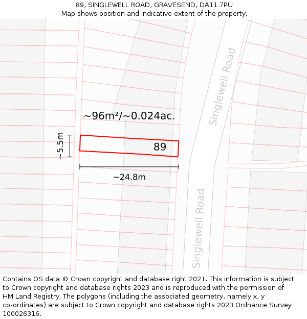 89, SINGLEWELL ROAD, GRAVESEND, DA11 7PU: Plot and title map