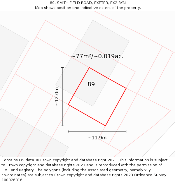 89, SMITH FIELD ROAD, EXETER, EX2 8YN: Plot and title map