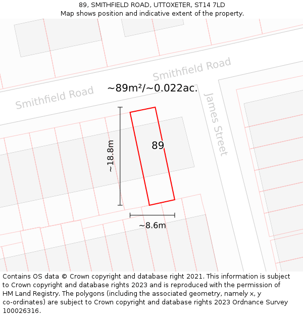 89, SMITHFIELD ROAD, UTTOXETER, ST14 7LD: Plot and title map