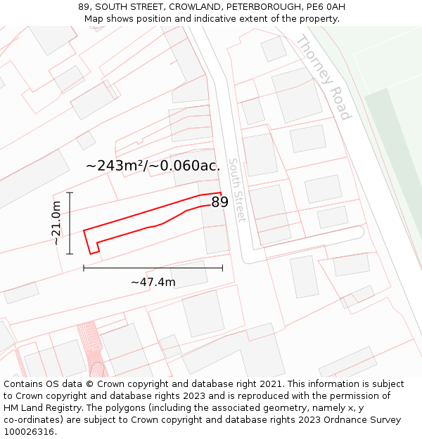 89, SOUTH STREET, CROWLAND, PETERBOROUGH, PE6 0AH: Plot and title map
