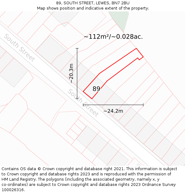 89, SOUTH STREET, LEWES, BN7 2BU: Plot and title map