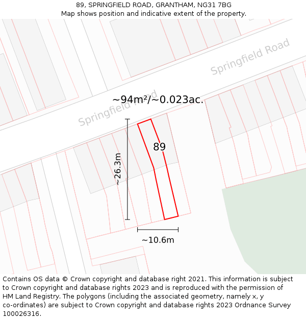 89, SPRINGFIELD ROAD, GRANTHAM, NG31 7BG: Plot and title map