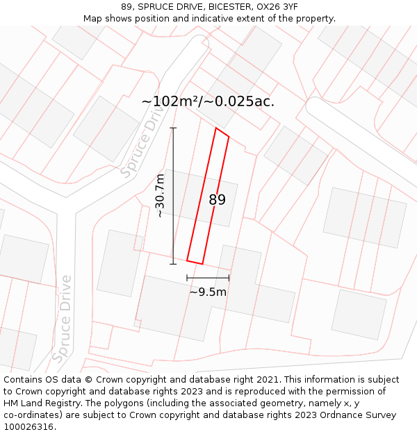 89, SPRUCE DRIVE, BICESTER, OX26 3YF: Plot and title map
