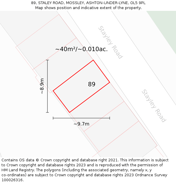 89, STALEY ROAD, MOSSLEY, ASHTON-UNDER-LYNE, OL5 9PL: Plot and title map