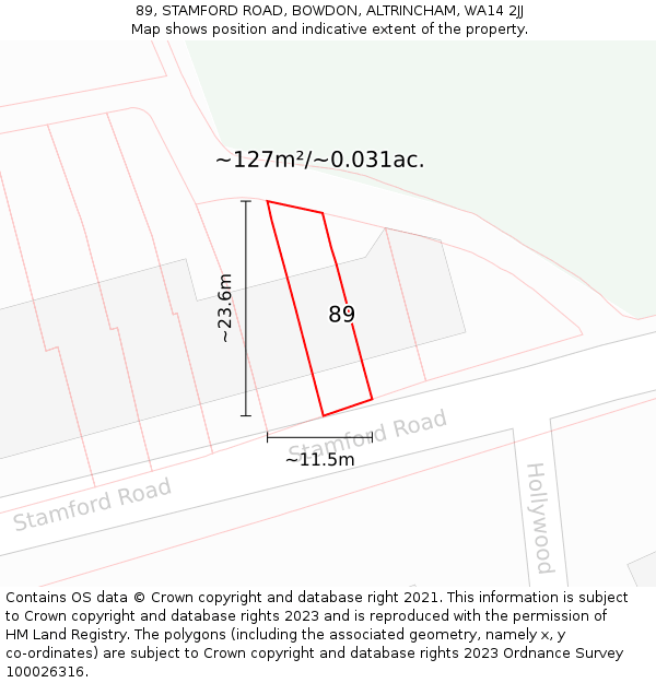 89, STAMFORD ROAD, BOWDON, ALTRINCHAM, WA14 2JJ: Plot and title map