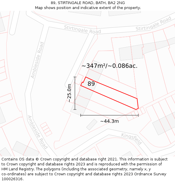 89, STIRTINGALE ROAD, BATH, BA2 2NG: Plot and title map
