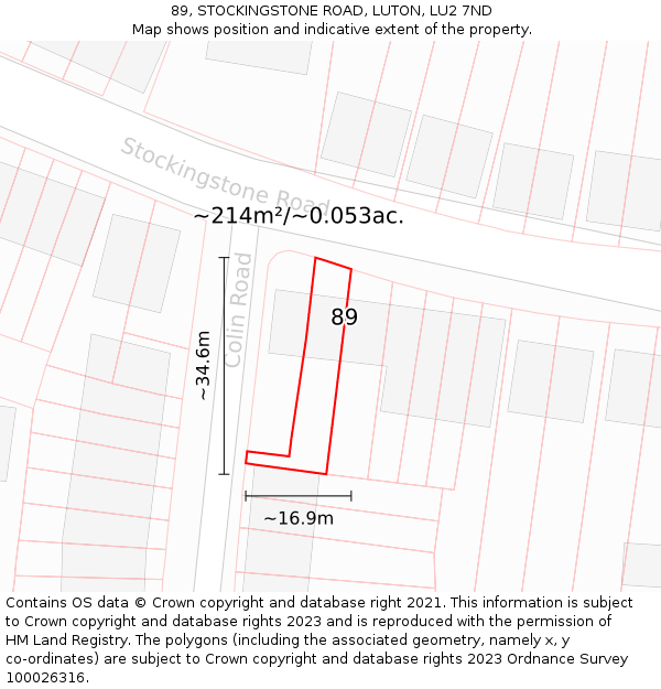 89, STOCKINGSTONE ROAD, LUTON, LU2 7ND: Plot and title map