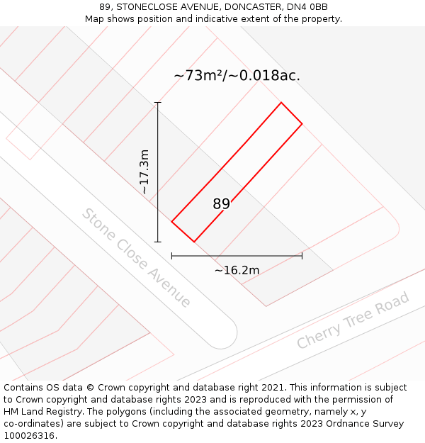 89, STONECLOSE AVENUE, DONCASTER, DN4 0BB: Plot and title map