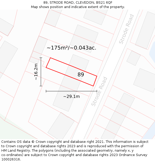 89, STRODE ROAD, CLEVEDON, BS21 6QF: Plot and title map