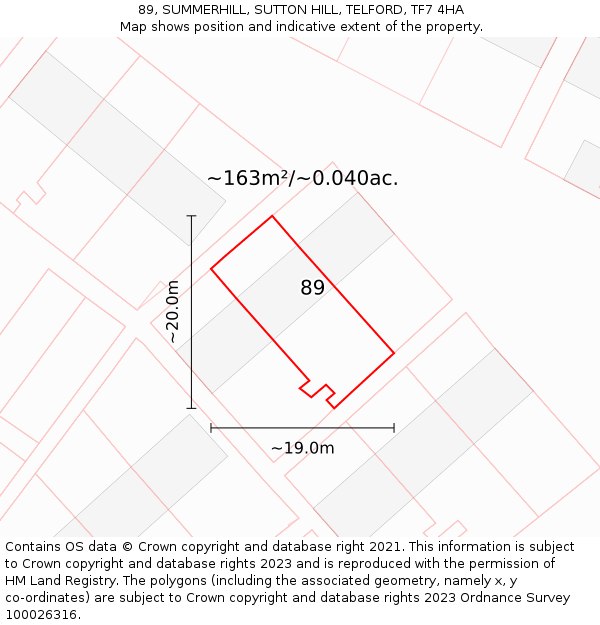89, SUMMERHILL, SUTTON HILL, TELFORD, TF7 4HA: Plot and title map