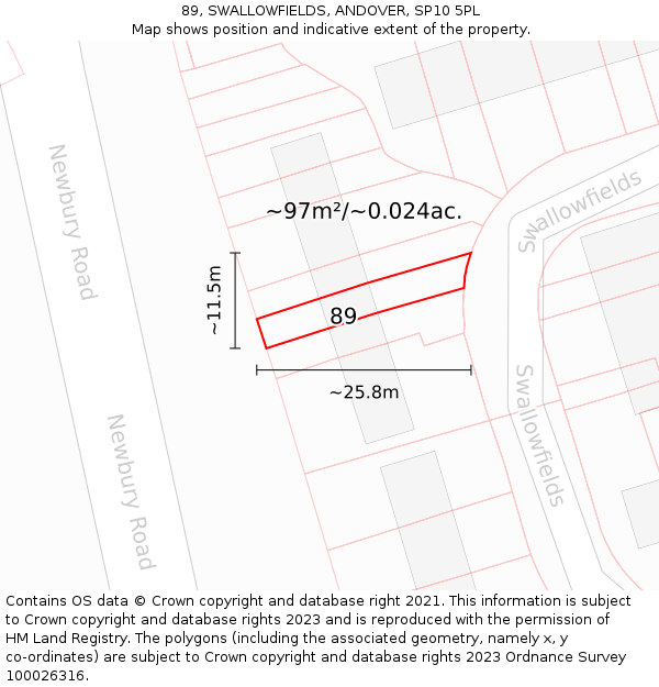 89, SWALLOWFIELDS, ANDOVER, SP10 5PL: Plot and title map