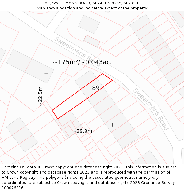 89, SWEETMANS ROAD, SHAFTESBURY, SP7 8EH: Plot and title map