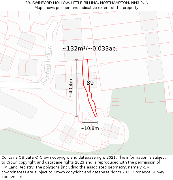 89, SWINFORD HOLLOW, LITTLE BILLING, NORTHAMPTON, NN3 9UN: Plot and title map