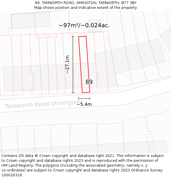 89, TAMWORTH ROAD, AMINGTON, TAMWORTH, B77 3BY: Plot and title map