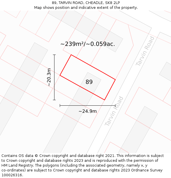 89, TARVIN ROAD, CHEADLE, SK8 2LP: Plot and title map