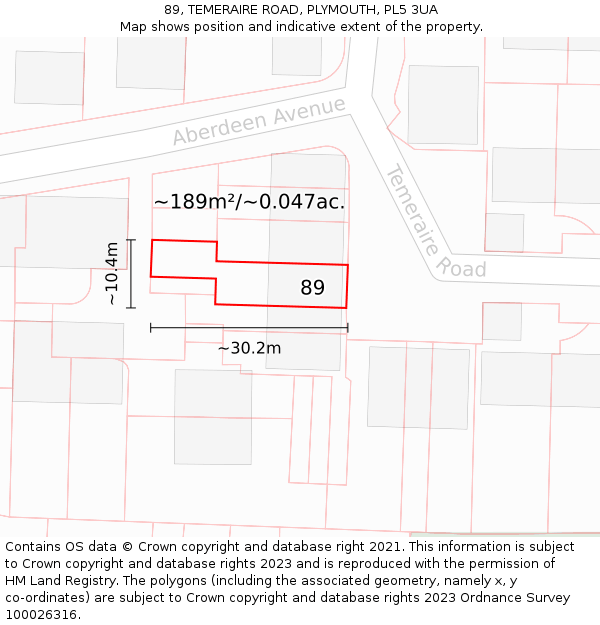 89, TEMERAIRE ROAD, PLYMOUTH, PL5 3UA: Plot and title map