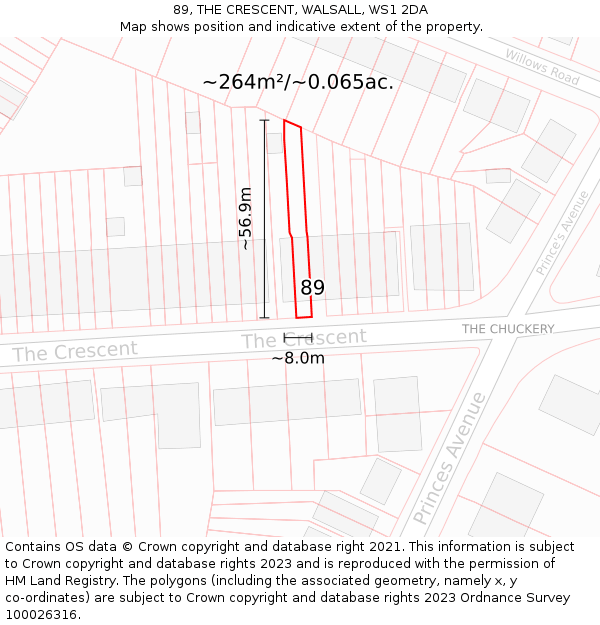 89, THE CRESCENT, WALSALL, WS1 2DA: Plot and title map
