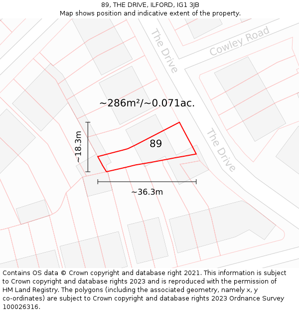 89, THE DRIVE, ILFORD, IG1 3JB: Plot and title map
