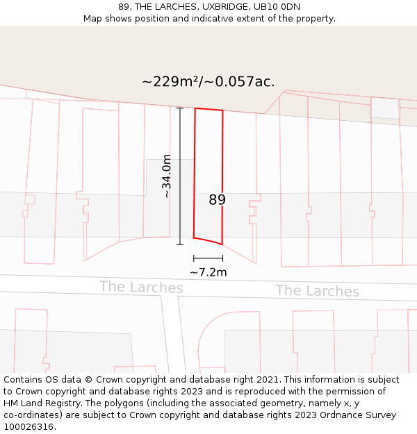 89, THE LARCHES, UXBRIDGE, UB10 0DN: Plot and title map