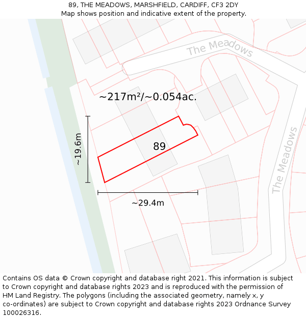 89, THE MEADOWS, MARSHFIELD, CARDIFF, CF3 2DY: Plot and title map