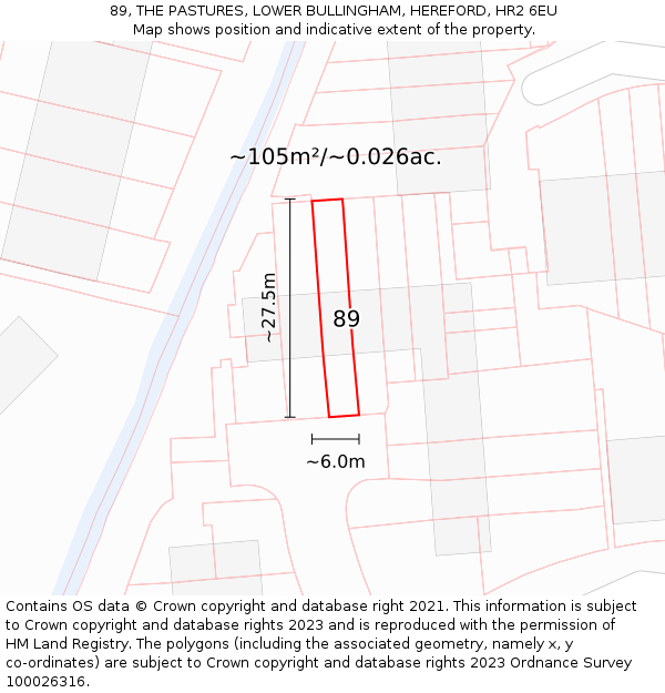 89, THE PASTURES, LOWER BULLINGHAM, HEREFORD, HR2 6EU: Plot and title map