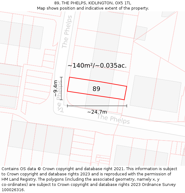 89, THE PHELPS, KIDLINGTON, OX5 1TL: Plot and title map