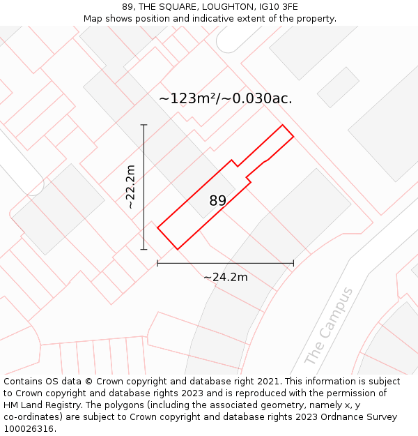89, THE SQUARE, LOUGHTON, IG10 3FE: Plot and title map
