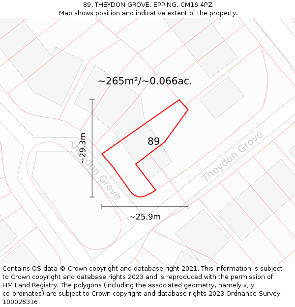 89, THEYDON GROVE, EPPING, CM16 4PZ: Plot and title map