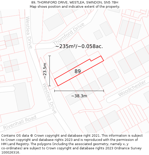 89, THORNFORD DRIVE, WESTLEA, SWINDON, SN5 7BH: Plot and title map