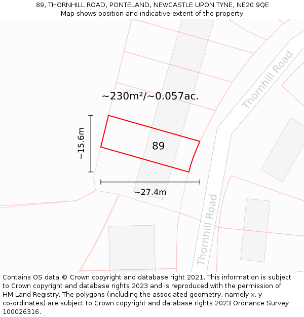 89, THORNHILL ROAD, PONTELAND, NEWCASTLE UPON TYNE, NE20 9QE: Plot and title map