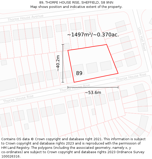 89, THORPE HOUSE RISE, SHEFFIELD, S8 9NN: Plot and title map
