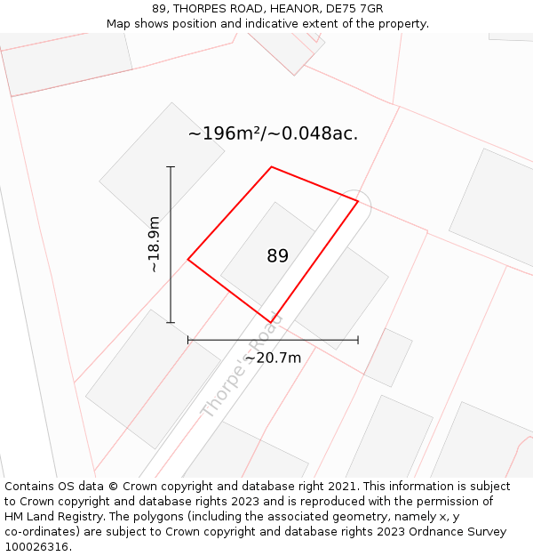 89, THORPES ROAD, HEANOR, DE75 7GR: Plot and title map