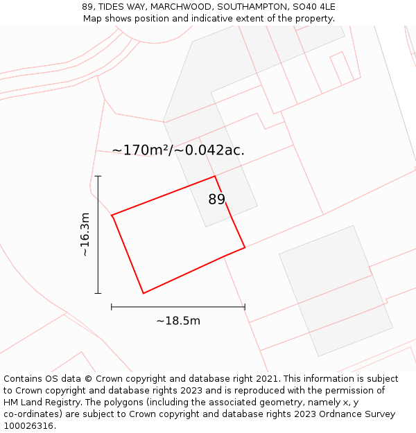 89, TIDES WAY, MARCHWOOD, SOUTHAMPTON, SO40 4LE: Plot and title map