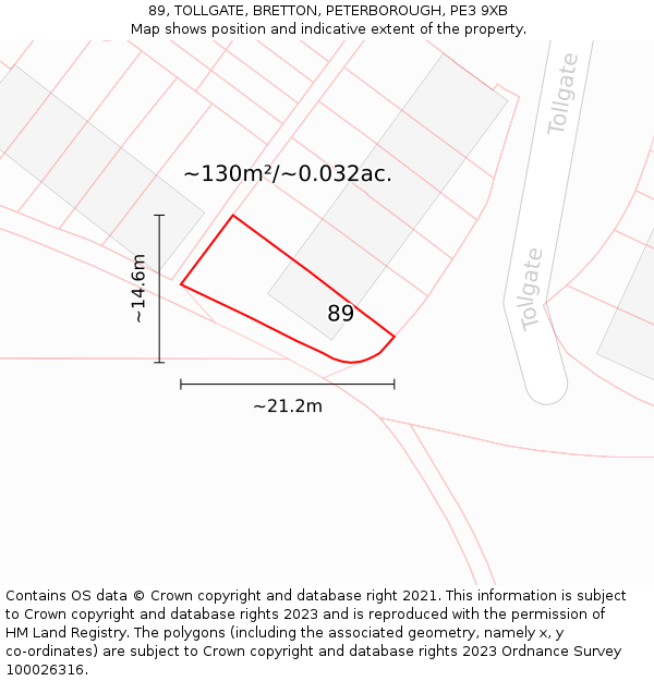 89, TOLLGATE, BRETTON, PETERBOROUGH, PE3 9XB: Plot and title map