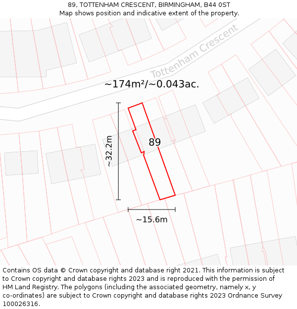 89, TOTTENHAM CRESCENT, BIRMINGHAM, B44 0ST: Plot and title map
