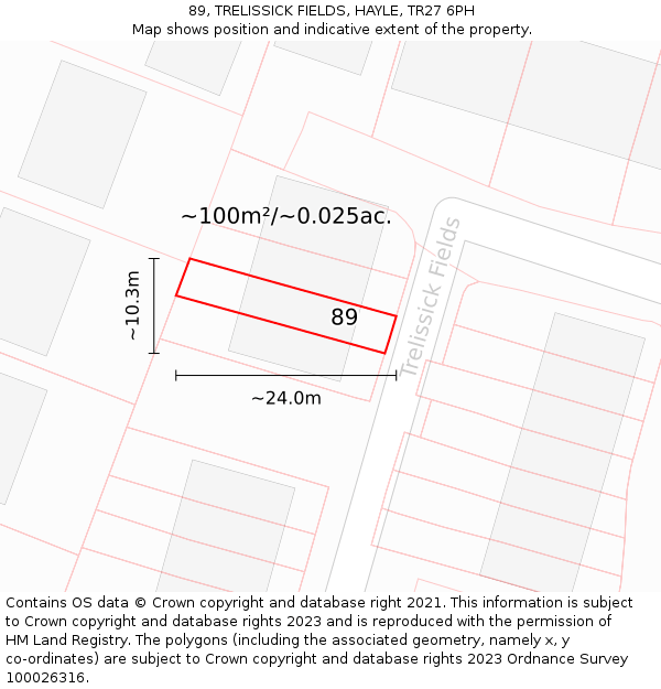 89, TRELISSICK FIELDS, HAYLE, TR27 6PH: Plot and title map