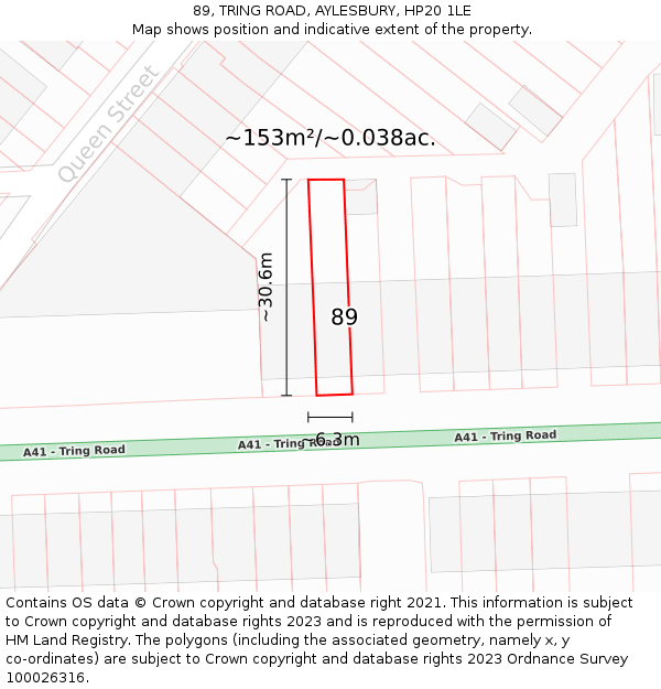 89, TRING ROAD, AYLESBURY, HP20 1LE: Plot and title map
