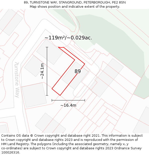 89, TURNSTONE WAY, STANGROUND, PETERBOROUGH, PE2 8SN: Plot and title map