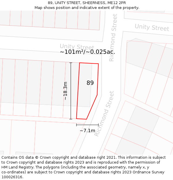 89, UNITY STREET, SHEERNESS, ME12 2PR: Plot and title map